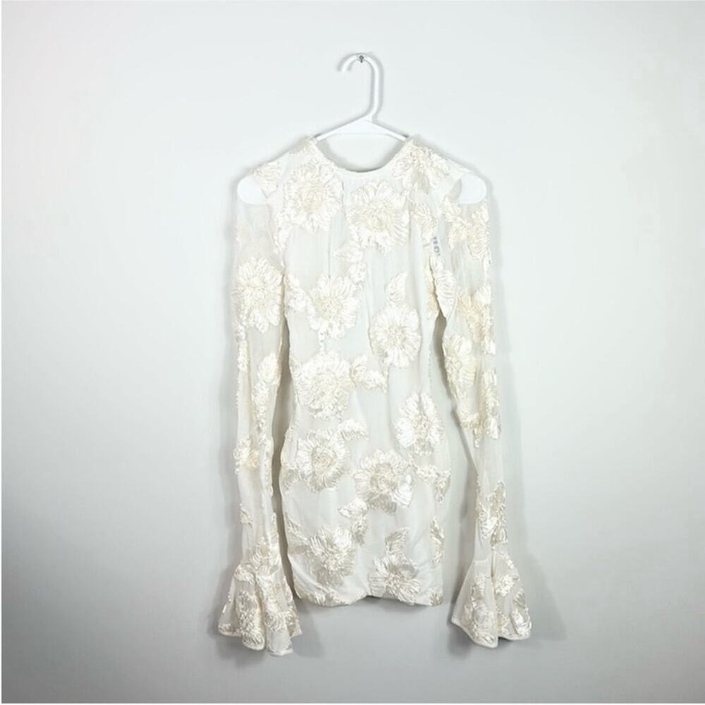Rotate Birger Christensen Dress Rosita White Mesh Floral Back Cutout Mini US 12 - Picture 7 of 13